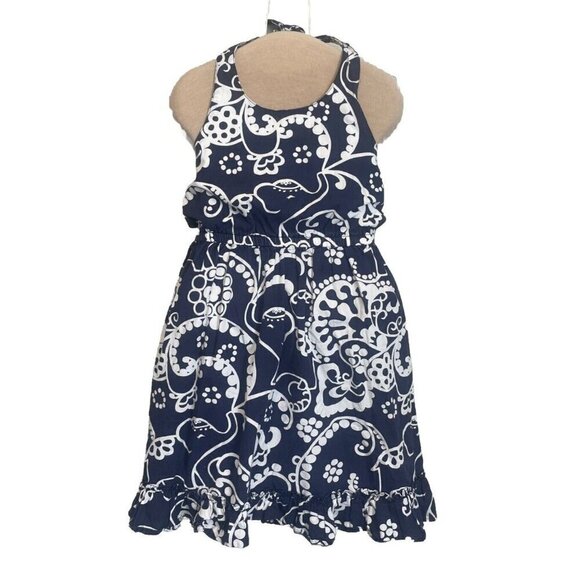 Girls Gymboree Summer Dress Sleeveless Sundress White & Blue Size 6 Halter - Picture 1 of 8